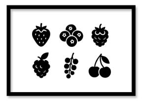 Silhouette fruit icons featuring berries and cherries for modern designs