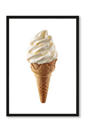 Vanilla Soft Serve Ice Cream Cone, isolated on transparent background