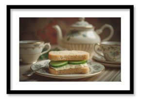 English tea sandwiches with cream cheese, dill, and cucumber, with selective focus and toning