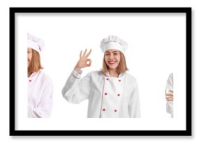 Set of female baker on white background