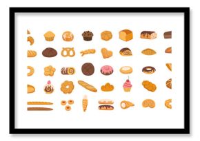 Confectionary. Sweet pastries collection croissants buns biscuits cakes and cheesecake recent vector confectionary set
