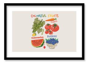 Colorful fruits artwork for for t shirt design.