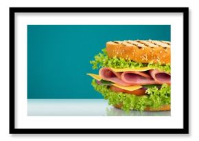 Tasty fresh big sandwich with ham, and vegetables