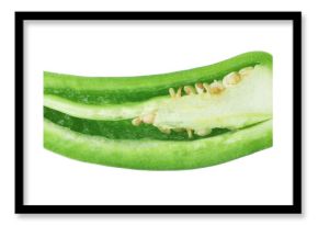 Half of green jalapeno pepper isolated on white