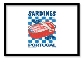 Sardines fish market in portugal. Canned fish artwork. Sardines fish artwork for t shirt print, poster, sticker and other uses. Seafood t shirt design.  