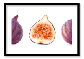 Fresh sweet figs isolated on white, set. Whole and halves