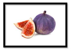 Whole and cut ripe figs isolated on white