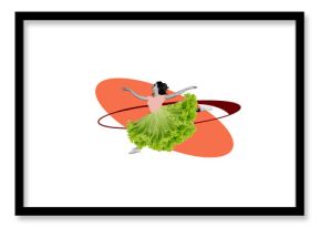 Template sketch image composite artwork collage of chef meal tasty cooking diet young woman ballerina jump dance wear salad dress