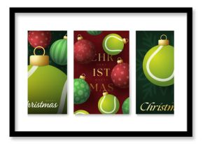 tennis Christmas and New Year banners set. Luxury Modern xmas design for xmas party. Minimal art banner, poster, cover templates. Vector illustration