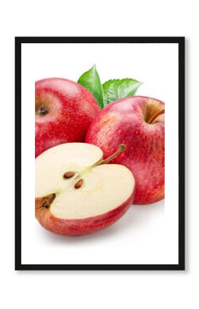 Two red apples and half of apple on white background. File contains clipping paths.