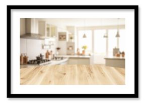 Empty wooden table top in modern kitchen
