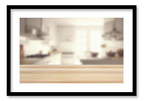 Empty wooden table top in modern kitchen