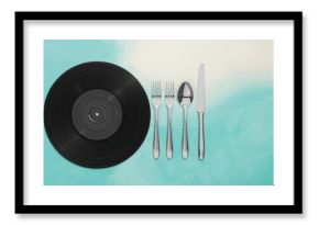 Vinyl record and cutlery set, combining music enjoyment with culinary creativity