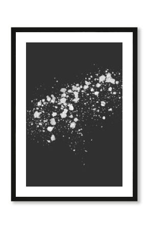 Realistic salt or sugar crystal powder scattered on the surface top view, 3d vector white natural mineral grains splash