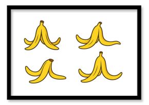 Four cartoon banana peels on a dark yellow background