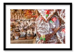 Gingerbread Hearts at Christmas Market in Krakow, Poland.