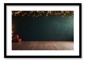 christmas interior wall background with floor and space for text