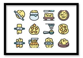 Icons showcasing dough preparation, rolling, shaping, and various tools involved in baking