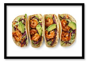 Delicious lime and shrimp tacos with avocado and slaw perfect for summer cuisine
