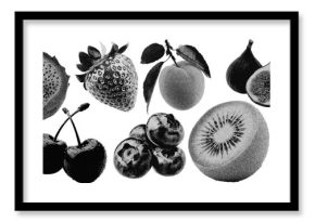 Set of fruit halftone grunge vector design elements
