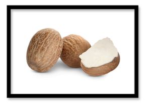 Natural shea butter and nuts isolated on white