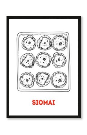 Siomai hand-drawn sketch - Traditional Filipino Food - Vector illustration. Top view