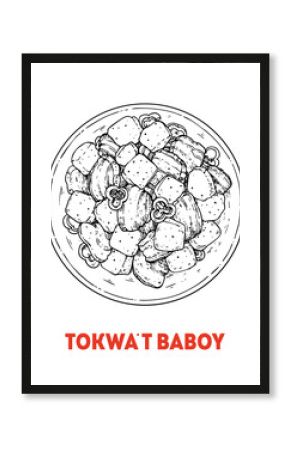 Tokwa't  baby hand-drawn sketch - Traditional Filipino Food - Vector illustration. Top view