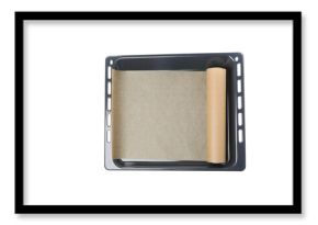 PNG,Baking paper on a metal tray, isolated on white background