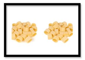 Raw Calamarata Big Pasta Isolated, Homemade Dry Macaroni, Italian Raw Round Noodle
