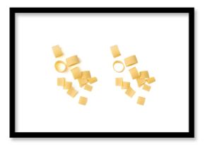 Raw Calamarata Big Pasta Isolated, Homemade Dry Macaroni, Italian Raw Round Noodle