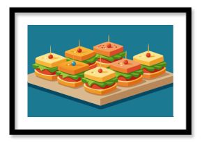 A brand new take on finger sandwiches miniature creations bursting with bold flavors and creative combinations perfect for a gourmet party platter.. Vector illustration