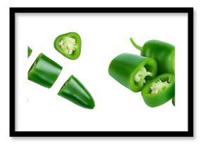 jalapeno peppers isolated on white background. Green chili pepper . Top view. Flat lay