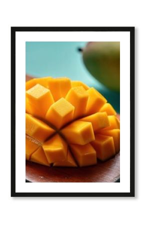 Vivid mango slices arranged beautifully, capturing seasonal essence and freshness in each bite.