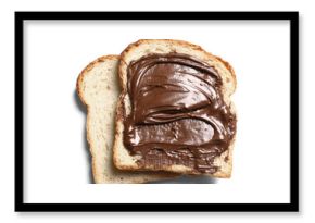 Toasts with sweet chocolate spread on white background