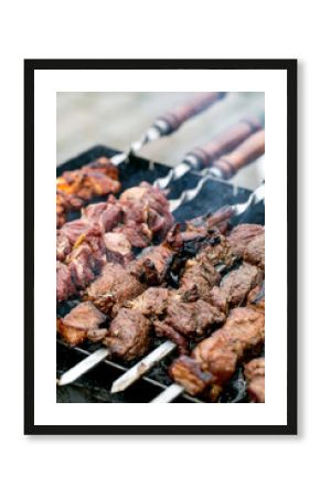 Grilled Meat Skewers on Barbecue