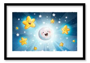 Night sky illustration with moon and stars