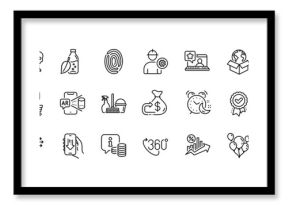 Outline icons set. Household service, Promotion bell and Food delivery icons. Buyer think, Alarm, Work home web elements. Thermometer, Approved award, Online rating signs. Cyber attack. Vector
