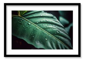 close-up of a green leaf with raindrops