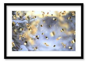 christmas confetti holiday background, winter landscape outdoor, new year