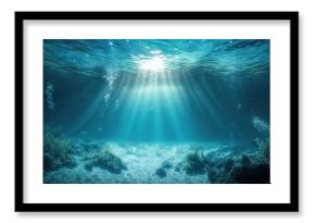 Underwater sea in blue sunlight. Based on Generative AI
