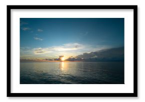 Sunset on sea background. Nature wallpaper with summer sea. sunrise, Sea beach seascape, Water sea texture. Calm sunrise on tropical ocean.