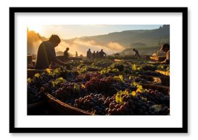 Aesthetic image of harvest in a French vineyard, generative ai