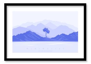 Light gray minimalist landscape background. Monochrome creative modern paint. Abstract nature art contemporary mountain poster. Hand drawn vector illustration in flat style for prints web and canvas