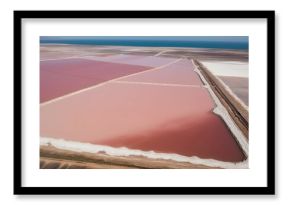Pink salt lake view. Surface color. Generate Ai