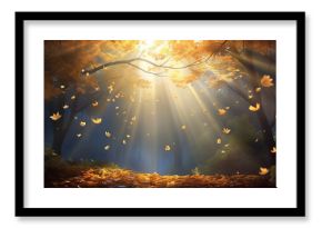 rays of the sun leaf fall autumn background landscape golden fall