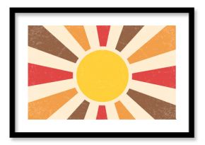 Retro sun rays abstract groovy background. Vector summer 70s graphic design. Sunburst textured poster. Geometric color modern print. Vintage trendy illustration