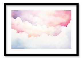 Pink cloudy landscape, watercolor postcard background