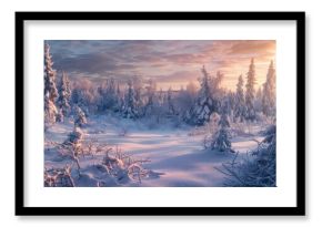 A captivating winter scene showing the boreal forest in the frosty winter weather