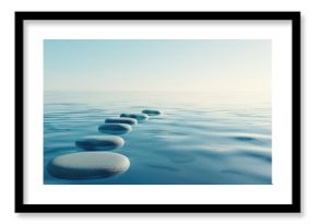 Stepping stones lead the way forward on a calm sea.