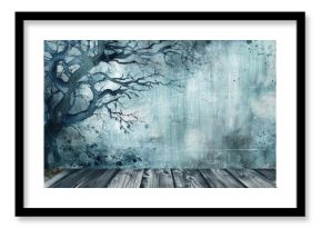 Watercolor tree background with dark wood texture for design banner and copy space